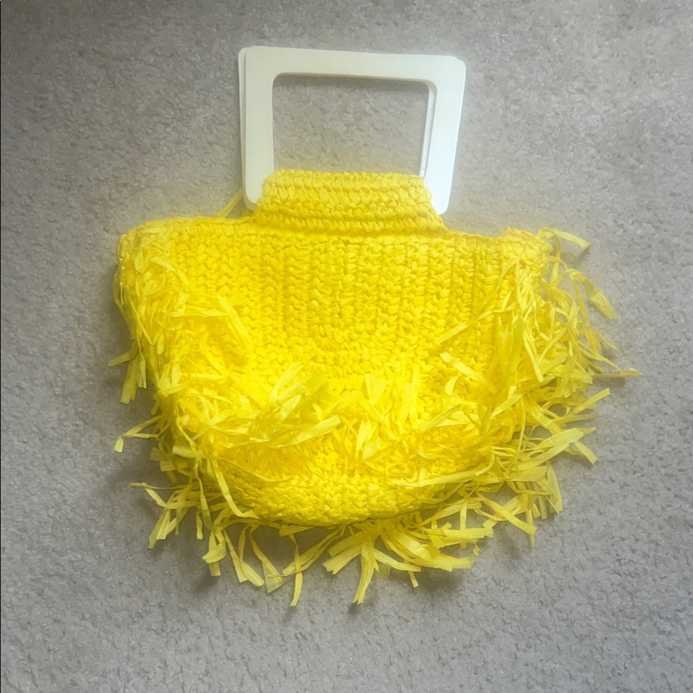 SHEIN Yellow Paper Bag Plastic Handles EUC